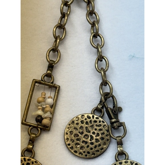 Vintage Gold Tone Geometric Chain Belt Hammered Disc Beaded Boho Adjustable - Picture 7 of 10